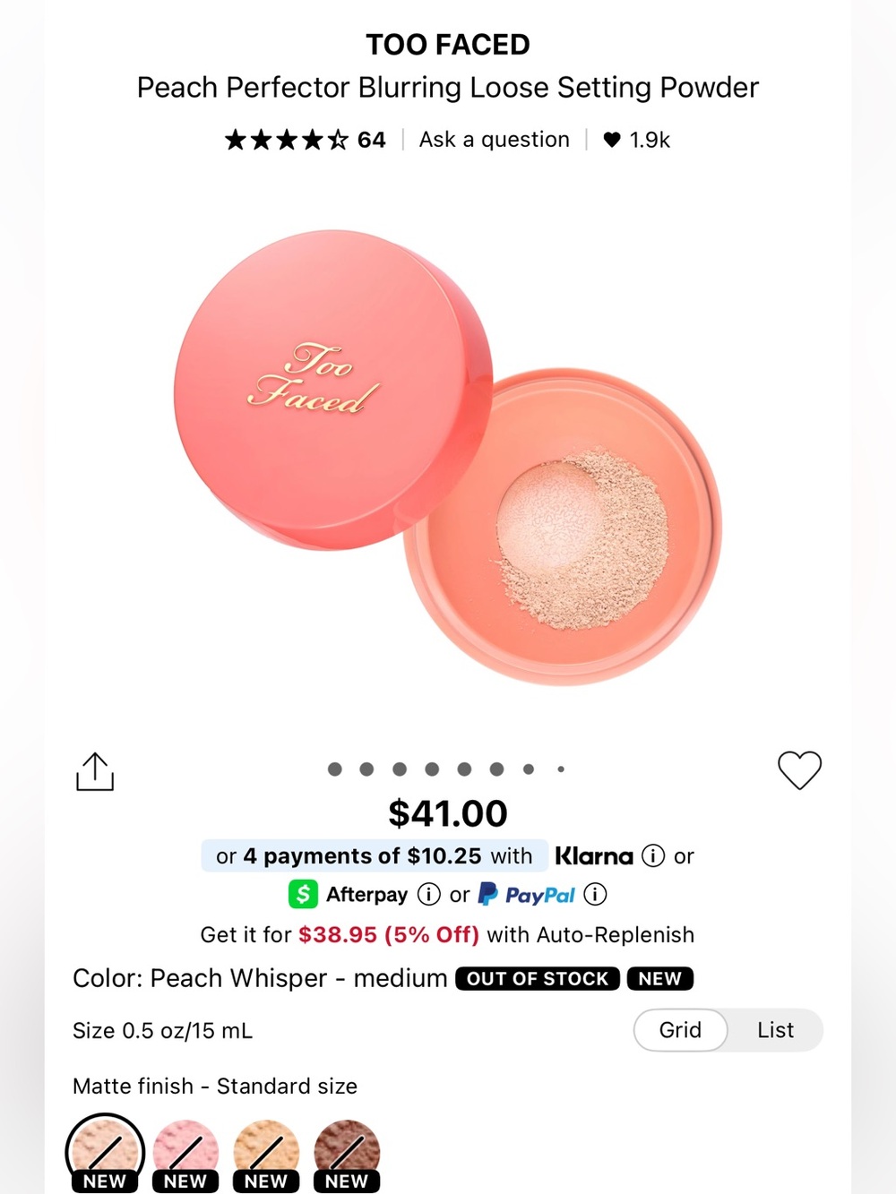 Too Faced peach perfecting blurring loose setting powder!! Never used!